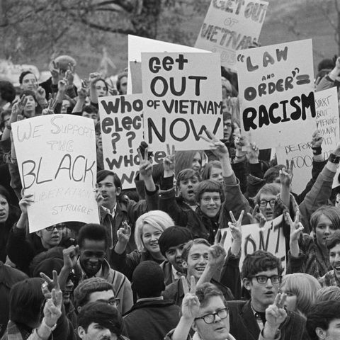 participants in a students for a democratic society sponsored staged a demonstration on the steps of the iowa capitol and called for peace in vietnam in november 1968﻿﻿