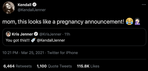 kendall jenner's tweet to kris jenner