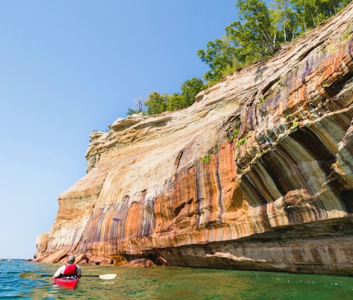 The colorful sandstone cliffs of Pictured Rocks National Lakeshore