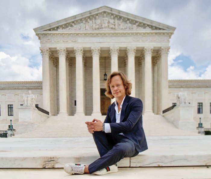 Former child actor Brock Pierce, the crypto guru who helped create the “stablecoin” that became Tether, seen here modeling kicks on the U.S. Supreme Court steps.