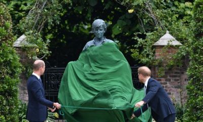 prince harry and prince william at the princess diana statue unveiling