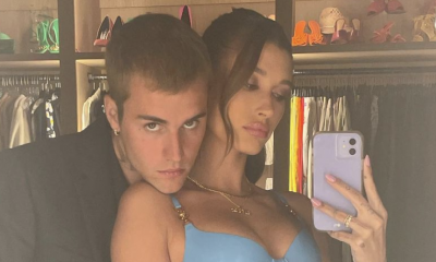 Here's Hailey Bieber Posing in Blue Versace Latex Dress With Justin on Their Date Night
