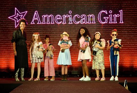 new york, new york   september 23 designer carly cushnie and models walk the runway during american girl celebrates debut of world by us and 35th anniversary with fashion show event in partnership with harlem's fashion row on september 23, 2021 at american girl place in new york city photo by ilya s savenokgetty images for american girl