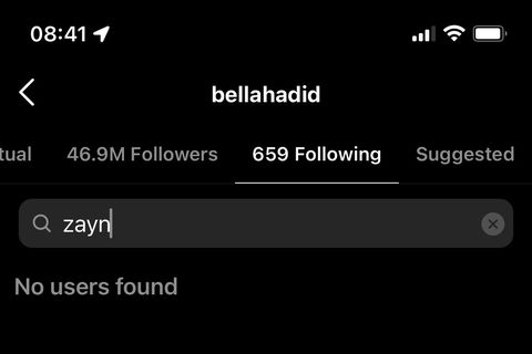 bella hadid no longer following zayn on instagram