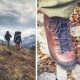 Composite image of hikers and brown leather hiking boot