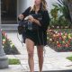 margot robbie out in a top and tiny micro shorts