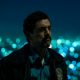 Closeup of Narcos: Mexico actor Luis Gerardo Méndez at night with the lights of Juarez, Mexico in the background