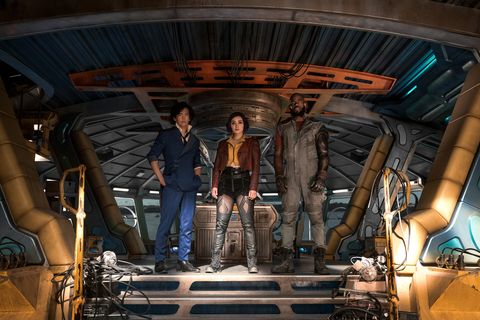 cowboy bebop l to r john cho as spike spiegel, daniella pineda as faye valentine, and mustafa shakir as jet black of cowboy bebop cr geoffrey shortnetflix © 2021