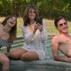miriam, batsheva, and ben sitting around a pool at their home in the hamptons