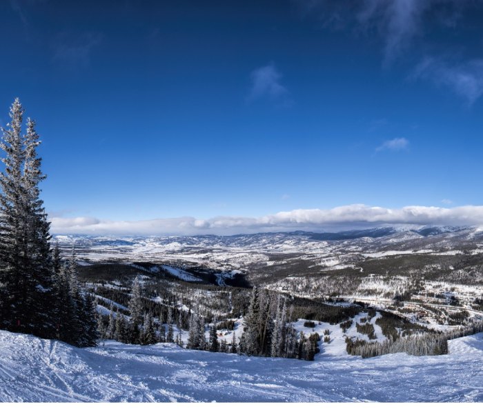 Panoramic view from the top of a Winter Park Ski Resort run.
