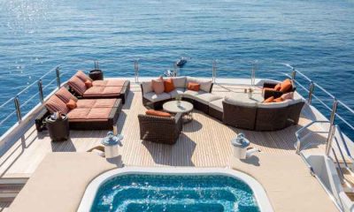 Yacht deck with hot tub and sun loungers