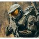 Closeup of Halo actor Pablo Schreiber armored up as Master Chief