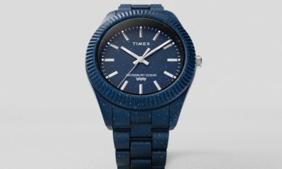 Blue Timex Waterbury Ocean watch on a grey background