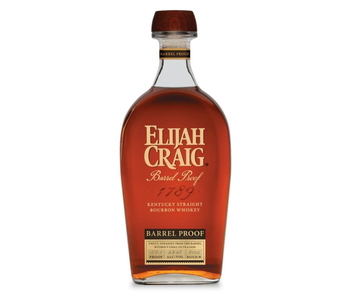 A bottle of Elijah Craig Barrel Proof