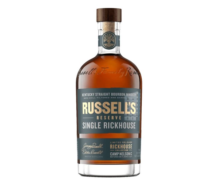 A bottle of Russell’s Reserve Single Rickhouse Camp Nelson C