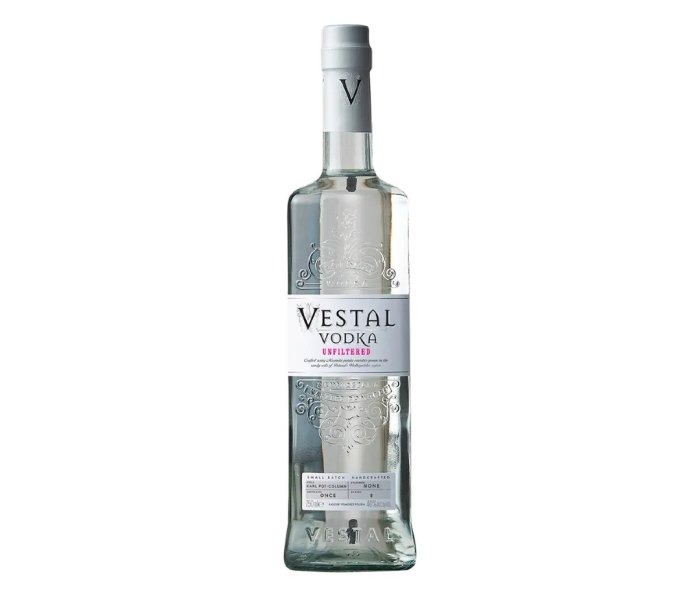 A bottle of Vestal Unfiltered vodka