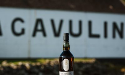 Bottle of Lagavulin Offerman Edition: Charred Oak Cask with building in background that reads Lagavulin